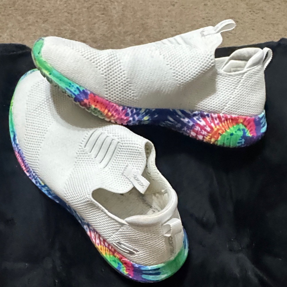Sketchers Slip-On Knit Sneakers with Rainbow Tie-Dye Sole